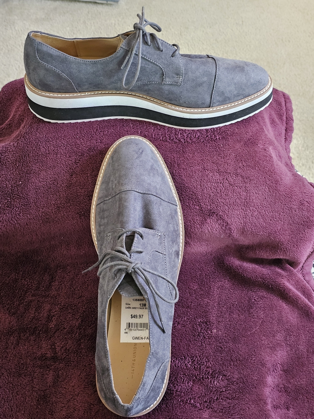 14th and Union Gwen Gray Faux Suede Platform Oxford Shoes Womens Size 13